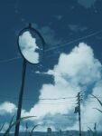  absurdres blue_sky clouds commentary_request highres lxc no_humans original outdoors power_lines reflection scenery sky town traffic_mirror transmission_tower utility_pole 