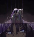 1boy bishounen doll_joints genshin_impact highres japanese_clothes looking_at_viewer male_focus puppet_strings purple_hair scaramouche_(genshin_impact) short_hair veil violet_eyes wangji-wifi288