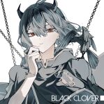  1girl bird black_capelet black_clover black_hair capelet chain crow demon_horns expressionless highres horns pale_skin red_eyes secre_swallowtail yiyu28636899 