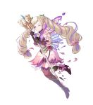  1girl alternate_costume bangs blonde_hair boots dress earrings elise_(fire_emblem) fairy_wings fire_emblem fire_emblem_fates fire_emblem_heroes flower full_body gloves gradient gradient_clothes hair_ornament highres jewelry layered_skirt long_hair long_sleeves multicolored_hair non-web_source official_art pleated_skirt purple_hair ringozaka_mariko shiny shiny_hair short_dress skirt striped thigh_boots twintails two-tone_hair vertical_stripes violet_eyes wings zettai_ryouiki 