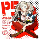  1girl 1other blonde_hair cat morgana_(persona_5) non-web_source pantyhose persona persona_5 takamaki_anne twintails wada_arco 