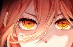  +_+ 1girl 58_(opal_00_58) absurdres bangs chainsaw_man close-up commentary cross-shaped_pupils crosshair_pupils eyelashes highres looking_at_viewer nose orange_eyes orange_hair power_(chainsaw_man) rotated sidelocks solo 