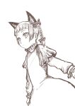  1girl animal_ears blank_stare bow braid capelet cat_ears dress expressionless extra_ears flat_chest from_below highres juliet_sleeves kaenbyou_rin long_sleeves looking_ahead looking_away mmagma3 one-hour_drawing_challenge pointy_ears puffy_sleeves simple_background sketch solo touhou twin_braids white_background 