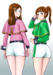  2girls alluring back_turned brown_eyes brown_hair hayami_sena iwa mashin_sentai_kiramager multiple_girls ooharu_sayo super_sentai 