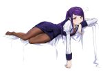  1girl brown_pantyhose highres jill_stingray lying necktie on_side pantyhose purple_hair red_eyes shirt simple_background skirt solo va-11_hall-a white_background xiaomai_yorik 