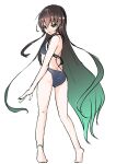  1girl back barefoot black_eyes black_hair closed_mouth full_body highres jaggy_lines long_hair oekaki self_upload solo swimsuit transparent_background une_back very_long_hair 
