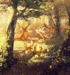  1girl album_cover animal antlers closed_mouth cover dancing day deer deer_antlers dress forest fox grass hagali_(music_artist) highres nature official_art on_grass open_mouth original outdoors potg_(piotegu) rabbit scenery sleeveless tree 