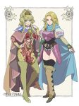  armor blonde_hair bodysuit boots braid braided_ponytail cape dual_persona green_eyes indesign juliet_sleeves leotard long_hair long_sleeves protagonist_(romancing_saga_2) puffy_sleeves red_bodysuit romancing_saga_2 saga the_final_empress 