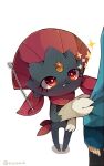  1boy 1girl :3 animal_ears animal_hands animal_nose artist_name blush body_fur bright_pupils claws closed_mouth clothes_grab commentary_request fangs fangs_out forehead_jewel from_above full_body furry furry_female grey_fur hand_up highres hilbert_(pokemon) long_sleeves looking_at_another looking_up multiple_tails pokemon pokemon_(creature) pokemon_(game) pokemon_bw red_eyes shira_(sirairo116) signature simple_background sleeve_grab smile solo_focus sparkle standing tail translated twitter_username two_tails weavile white_background white_pupils yellow_gemstone 
