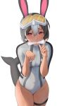  absurdres animal_ears bodysuit bone commission commissioner_upload fish_tail goggles goggles_on_head highres indie_virtual_youtuber multicolored_hair non-web_source rabbit_ears red_eyes shark_tail tail tan two-tone_hair 