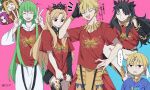  ... 1other 2boys 4girls arts_shirt black_hair black_ribbon black_thighhighs black_tiara blonde_hair buster_shirt double_v earrings enkidu_(fate) ereshkigal_(fate) fate/grand_order fate_(series) forehead_jewel frown gilgamesh_(caster)_(fate) gilgamesh_(fate) gorgon_(fate) green_hair hair_ribbon hand_in_own_hair hand_on_hip hand_on_own_face hinata_(eine_blume) hoop_earrings infinity ishtar_(fate) jewelry medusa_(fate) multiple_boys multiple_girls one_eye_closed open_mouth purple_hair quetzalcoatl_(fate) red_eyes red_ribbon ribbon robe shirt_tug siblings single_thighhigh sisters smile spoken_ellipsis thigh-highs unamused v white_robe 