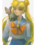  absurdres bishoujo_senshi_sailor_moon black_cat blonde_hair blush bow cat cross-shaped_pupils earrings highres jewelry juuban_middle_school_uniform lips luna_(sailor_moon) nose_blush red_bow sailor_moon school_uniform tsukino_usagi uu0000322 