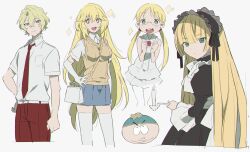 2boys 3girls apron arm_at_side blonde_hair blue_hat brown_sweater_vest clenched_hands color_connection ensemble_stars! eric_cartman glasses gosick green_eyes hair_between_eyes hair_color_connection hand_on_own_hip hat hidakarumen holding juliet_sleeves long_hair long_sleeves made_in_abyss maid_headdress multiple_boys multiple_girls pants puffy_sleeves red_pants riko_(made_in_abyss) shokuhou_misaki south_park sweater_vest thigh-highs toaru_kagaku_no_mental_out toaru_kagaku_no_railgun toaru_majutsu_no_index tomoe_hiyori twintails very_long_hair victorica_de_blois white_apron white_thighhighs 