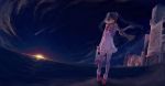  bag boots breath dress hatsune_miku highres legs night scarf scenery shooting_star silverwing solo striped sunset thighhighs twintails vocaloid zettai_ryouiki 