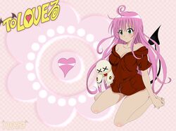 1girl cleavage devil_tail green_eyes hoodie lala_satalin_deviluke long_hair pink_hair tagme tail to_love_ru