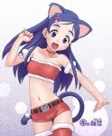   belt blush catgirl christmas flat_chest loli long_hair midriff nekomimi pretty_wa_cure shorts tail thigh_highs  