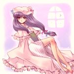 1girl blush book crescent hat kokono_coco long_hair lowres patchouli_knowledge purple_hair skirt solo touhou