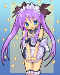  blue_eyes blush enmaided flat_chest garter gothic_lolita hiiragi_kagami kink long_hair lucky_star maid purple_hair skirt twintails uniform 