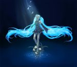  detached_sleeves feathers flower hatsune_miku long_hair necktie qoo_(pixiv120340) twintails vocaloid water wings 
