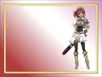 1girl armor boots cecily_cambell red_eyes red_hair seiken_no_blacksmith sword tagme thighhighs