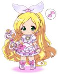  bad_id blonde_hair blush boots bow brooch chibi choker cure_rhythm dress earrings fantastic_belltier frills green_eyes hair_ribbon hairband jewelry long_hair magical_girl minamino_kanade musical_note precure ribbon smile solo suite_precure wand white_background wrist_cuffs youri19 