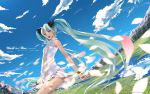  flat_chest flower green_hair hatsune_miku highres lace long_hair nature outdoors petals redjuice scenery skirt twintails vocaloid wallpaper world_is_mine_(vocaloid) 