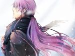  closed_eyes genmai kamui_gakupo long_hair male ponytail purple_hair scarf snow solo very_long_hair vocaloid wind winter 