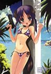  bikini blush doggirl fang food highres inumimi loli popsicle short_hair tail tanline twintails water watergun wet 