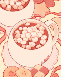  animal animal-themed_food brown_eyes brown_theme coffee_mug commentary cookie cup dessert downscaled drink english_commentary faux_traditional_media food food_focus halftone highres hot_chocolate marshmallow minimized monochrome mug no_humans no_mouth original paid_reward_available rabbit resized rii_abrego saucer signature simple_background solid_circle_eyes sweets undersized_animal white_fur white_rabbit_(animal) yellow_background 