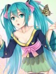  1girl aqua_eyes aqua_hair butterfly hatsune_miku heisei_yutorin long_hair open_mouth skirt solo thigh-highs twintails very_long_hair vocaloid 