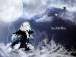  gothic moon night pink_eyes rozen_maiden signed sky suigintou white_hair wings 