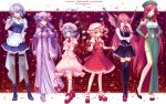 arm_ribbon bat_wings black_legwear blonde_hair blue_hair boots braid china_dress chinese_clothes crescent dress duplicate fingernails flandre_scarlet garter_straps garters grey_hair group hat head_wings high_heels highres hong_meiling izayoi_sakuya knife koakuma leg_garter legs long_fingernails long_hair maid maid_headdress nail_polish patchouli_knowledge pleated_skirt ponytail purple_hair red_eyes red_hair redhead remilia_scarlet sayori shoes short_hair siblings side_ponytail side_slit silver_hair sisters skirt slit_pupils thigh-highs thighhighs touhou twin_braids vampire wallpaper wings wrist_cuffs zettai_ryouiki