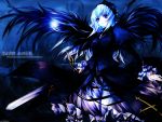 1girl gothic_lolita purple_eyes rozen_maiden suigintou sword tagme white_hair wings