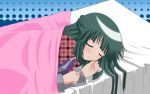  bed green_hair hidamari_sketch long_hair sleep supersonicdarky yoshinoya-sensei 