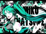 1girl green_eyes green_hair hatsune_miku microphone s_tanly tagme tie twintails vocaloid