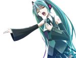   aqua_hair closed_eyes detached_sleeves hatsune_miku headset long_hair nail_polish necktie open_mouth simple_background singing skirt solo transparent twintails very_long_hair vocaloid  