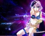  adjusting_hair black_bra bra breasts choker cleavage dvergr garters gloves gotoh_keiji gotou_keiji kiddy_grade lavender_hair lingerie lipstick midriff off_shoulder purple_eyes purple_hair short_hair sitting solo thigh_strap underwear undressing wallpaper 