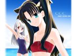  2girls beach bikini bikini_top blue_eyes child cowboy_shot crazy_clover_club fate/stay_night fate_(series) girl illyasviel_von_einzbern loli looking_at_viewer summer swimsuit tohsaka_rin 