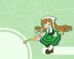 blush_stickers brown_hair curly_hair dress heterochromia long_hair rozen_maiden smirk solo suiseiseki tagme watering_can 