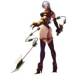  1girl ass boots female full_body hair_over_one_eye high_heels highres holding holding_weapon holding_whip isabella_valentine ivy_valentine kawano_takuji namco official_art shoes short_hair simple_background solo soul_calibur soulcalibur soulcalibur_ii standing sword thigh_boots thighhighs weapon whip whip_sword white_background white_hair 