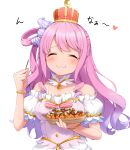  1girl absurdres bare_shoulders blush bracelet closed_eyes crescent_print crown eating faubynet food hair_ornament heart highres himemori_luna hololive jewelry long_hair takoyaki virtual_youtuber white_background 