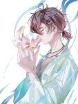  1boy brown_hair eiden_(nu_carnival) highres jewelry koi long_sleeves male_focus nu_carnival pooh270270 profile short_hair solo 