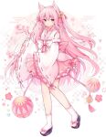  1girl animal_ears bow character_request cherry_blossoms copyright_request full_body hair_ornament highres japanese_clothes kokoshira_0510 long_hair miko pink_eyes pink_hair pink_socks socks twintails very_long_hair 