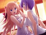  2girls bangs bare_arms blonde_hair bow breasts christiane_friedrich collarbone dress floating_hair game_cg hair_between_eyes hair_bow indoors kawagishi_keitarou long_hair maji_de_watashi_ni_koi_shinasai! medium_breasts multiple_girls open_mouth purple_hair red_bow shiina_miyako shirt short_hair slap_mark slap_mark_on_face slapping sleeveless sleeveless_dress sleeveless_shirt small_breasts spaghetti_strap sundress v-shaped_eyebrows very_long_hair violet_eyes white_dress white_shirt 