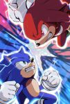  2boys animal_nose aura banel_springer battle blue_eyes clenched_teeth electricity furry furry_male gloves highres knuckles_the_echidna male_focus multiple_boys snout sonic_(series) sonic_the_hedgehog sonic_the_hedgehog_2_(film) teeth white_gloves 