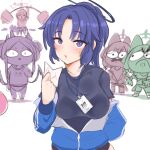  5girls blue_archive breasts buruma chibi gym_uniform halo highres hina_(blue_archive) horns jacket lanyard midori_(blue_archive) mika_(blue_archive) momoi_(blue_archive) multiple_girls open_clothes open_jacket ponytail ro_(aahnn) sidelocks sketch spot_color track_jacket white_background yuuka_(blue_archive) 