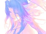 1girl bare_shoulders blue_hair choker eboda-x expressionless eyelashes feathered_wings final_fantasy final_fantasy_xiv hair_intakes head_wings highres long_hair looking_down parted_lips portrait simple_background solo the_endsinger white_background white_wings wings 