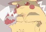  :3 animal_focus blush_stickers brown_eyes closed_mouth commentary_request derigoo electricity giant gigantamax gigantamax_pikachu grey_background happy highres no_humans partial_commentary pikachu pokemon pokemon_(creature) sitting sketch smile smoke solo_focus spread_legs 