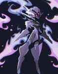  black_background blade ceruledge commentary eye_trail fire full_body highres light_trail looking_to_the_side milka_(milk4ppl) no_humans pokemon pokemon_(creature) solo violet_eyes 