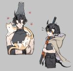  1boy aged_down arknights bandages birb_b304 bishounen black_hair cape cat flamebringer_(arknights) male_child male_focus orange_eyes oripathy_lesion_(arknights) paw_print pointy_ears scar short_hair simple_background sleeveless toned toned_male upper_body 
